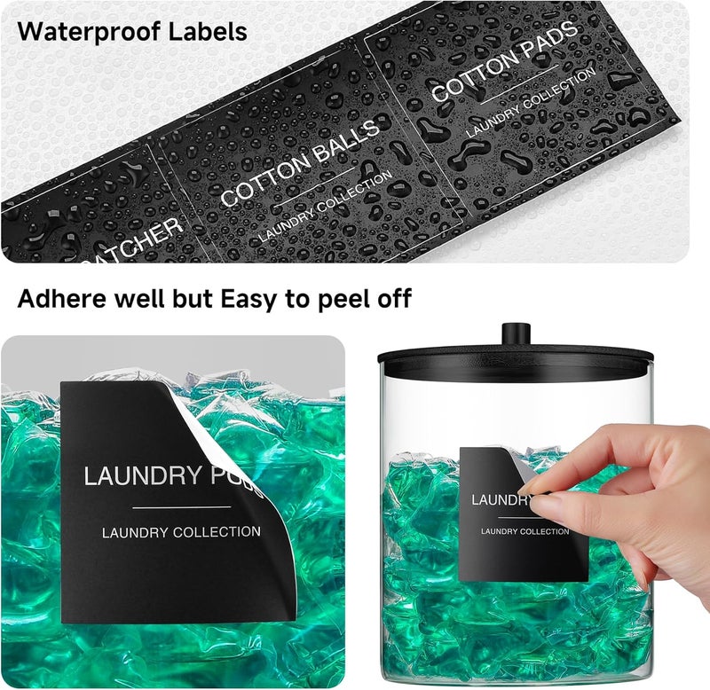TIPGO Glass Jars for Laundry Room Organization, Laundry Pods Container with 27 Labels, Detergent Holder with Bamboo Lid, Cute Storage Jars, Black (Set of 2) - Image 4